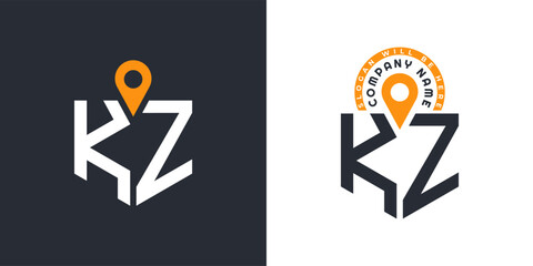 KZ Location Logo Bundle. Letter KZ Logo Dual Vector Icons for Recruitment and Navigation