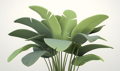 Stylized tropical plant, leaves, white background, design element