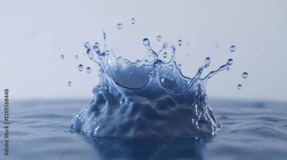 Poster close-up of water splashing on surface with droplets and ripples