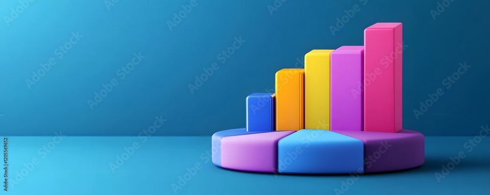 Poster a vibrant 3d graph displays colorful bars representing growth and progress in a modern business envi