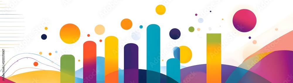 Aufkleber a vibrant and colorful abstract design featuring a mix of geometric shapes, circles, and bars that c