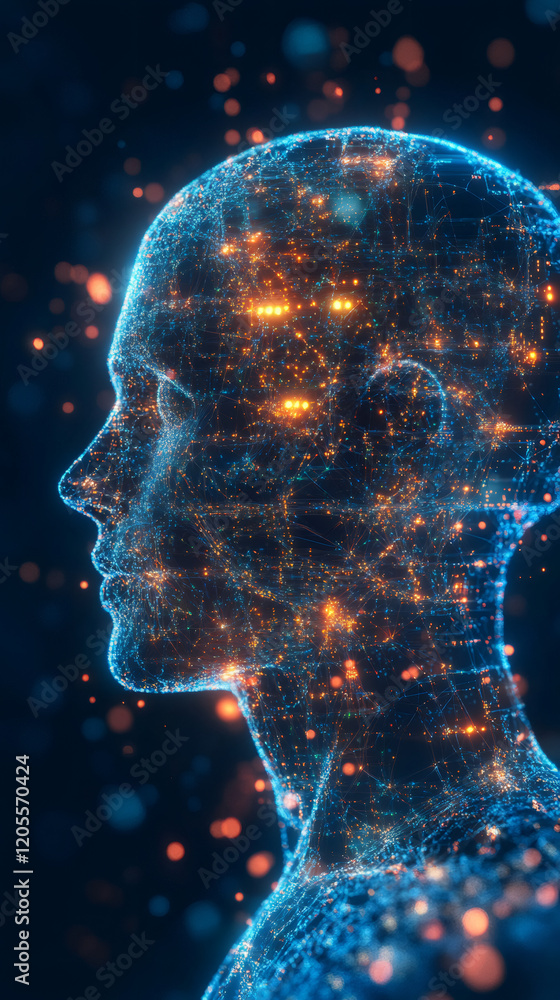 Aufkleber glowing particle-based digital human profile visualizing advanced ai neural network technologies