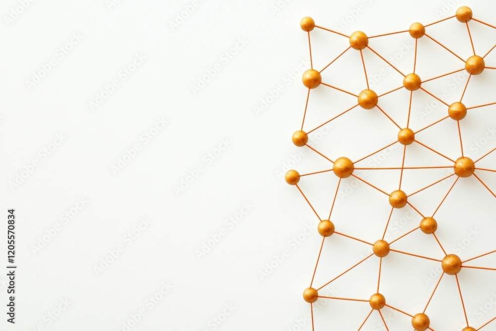 Poster abstract concept of network connections with golden nodes on white background