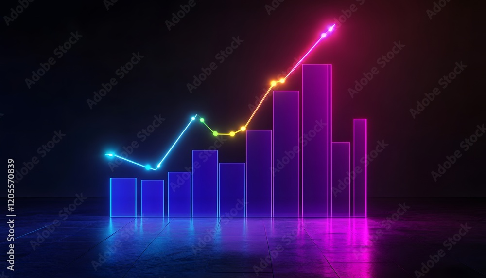 Poster a vibrant neon graph with dynamic bars showing growth and progress. it symbolizes data analysis and 
