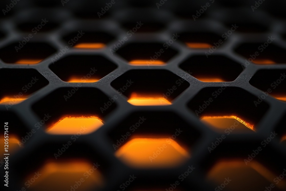 Poster abstract close-up of hexagonal pattern with glowing orange background