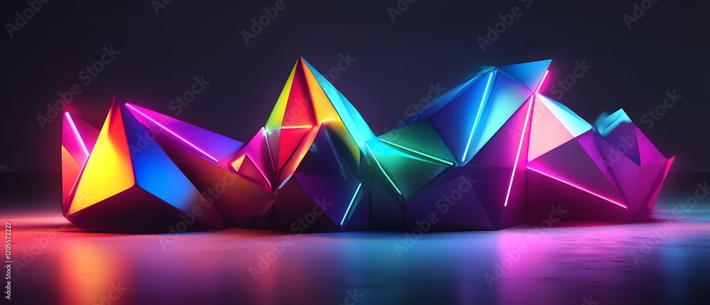 Aufkleber this vibrant and colorful 3d design features sharp geometric shapes illuminated by neon lights, crea