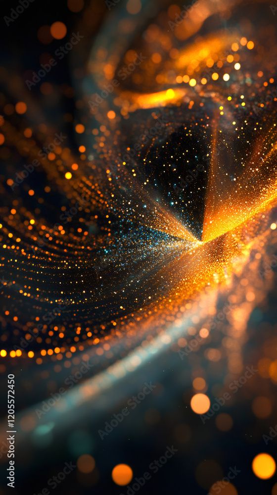 Poster Swirling golden particles create a vibrant abstract background with a bokeh effect, adding a touch of magic to any project