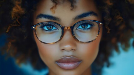 Fototapeta premium A woman with brown hair and brown eyes is wearing glasses