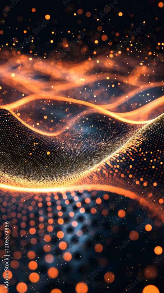 Fototapete abstract futuristic digital wave with glowing particles forming a dynamic and elegant design on a da
