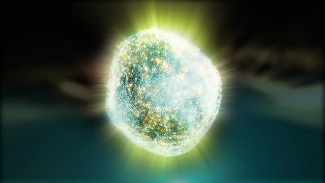 A living sphere of energy moves like a drop of water in weightlessness and changes position like a cell of a living organism.
