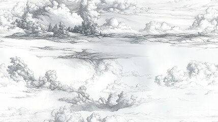 Fototapeta premium Detailed Pen Sketch of Clouds and Landscape