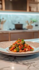 Colorful Stir-Fried Vegetables in Modern Kitchen Setting