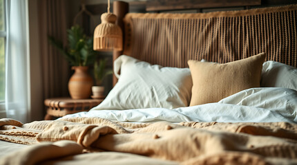 Cozy and Calming Bedroom Interior Design: A Serene Space with Soft Textures and Neutral Tones