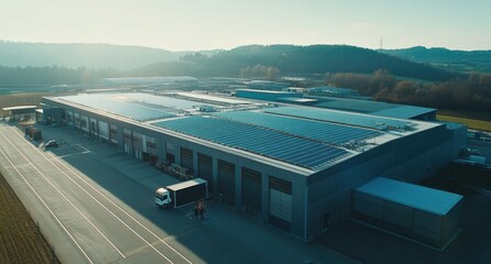 Two engineers conduct an inspection of solar panels on the roof, emphasizing the importance of clean energy and sustainable practices in industry