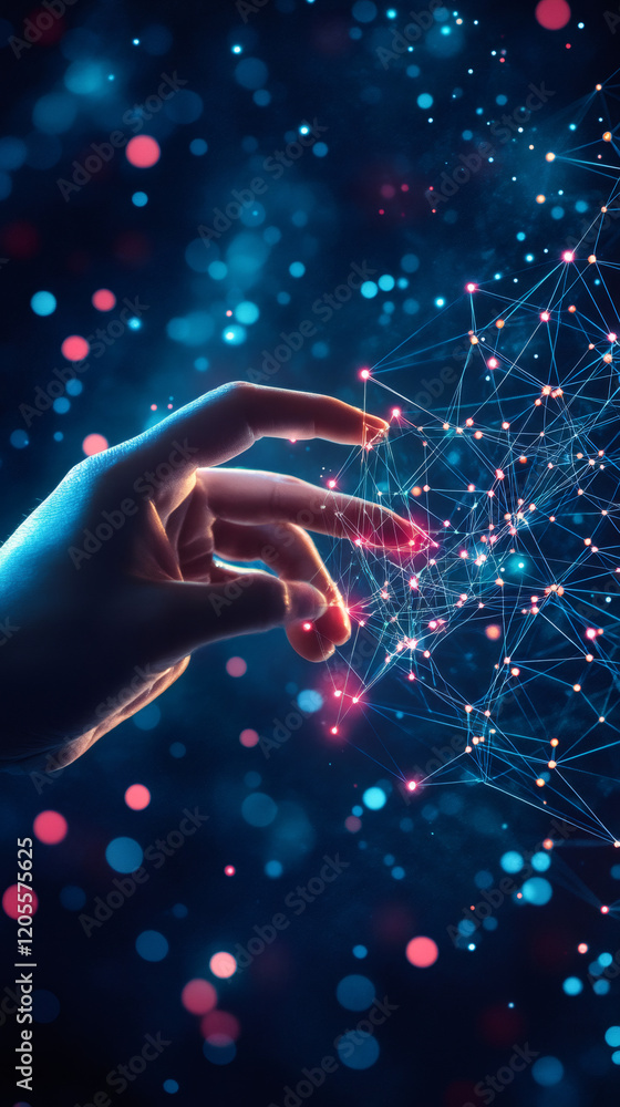 Aufkleber Hand touching digital network connection, symbolizing technological innovation, data flow, and global communication in the digital age