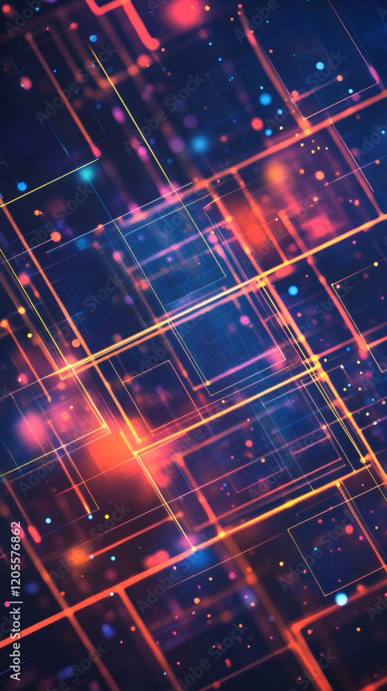 Fototapete glowing lines and squares intersect, forming a futuristic technological background with a sense of d