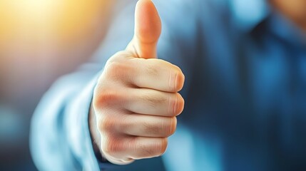 Confident individual in casual business attire expressing positive attitude with thumbs up gesture