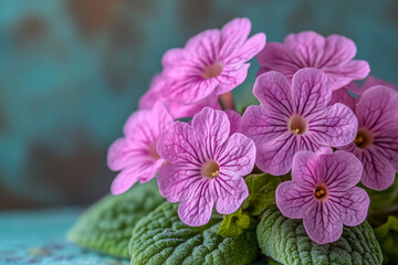 Delicate Pink Flowers Bloom Beautifully Against Teal Background