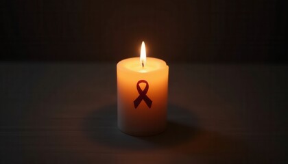 Serene candle in dark space symbol of hope and remembrance for cancer.