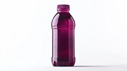 Purple Sports Drink Bottle with Water Droplets Isolated on White