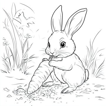 bunny eating carrot line art clip art preview