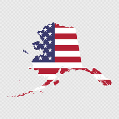 Alaska state map with American national flag.