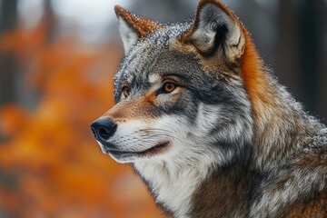 Fototapeta premium Majestic Wolf Profile Against Autumnal Background