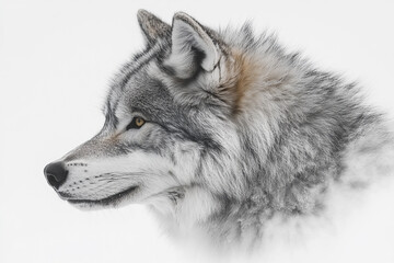 Fototapeta premium Majestic Grey Wolf Profile Against Snowy Background