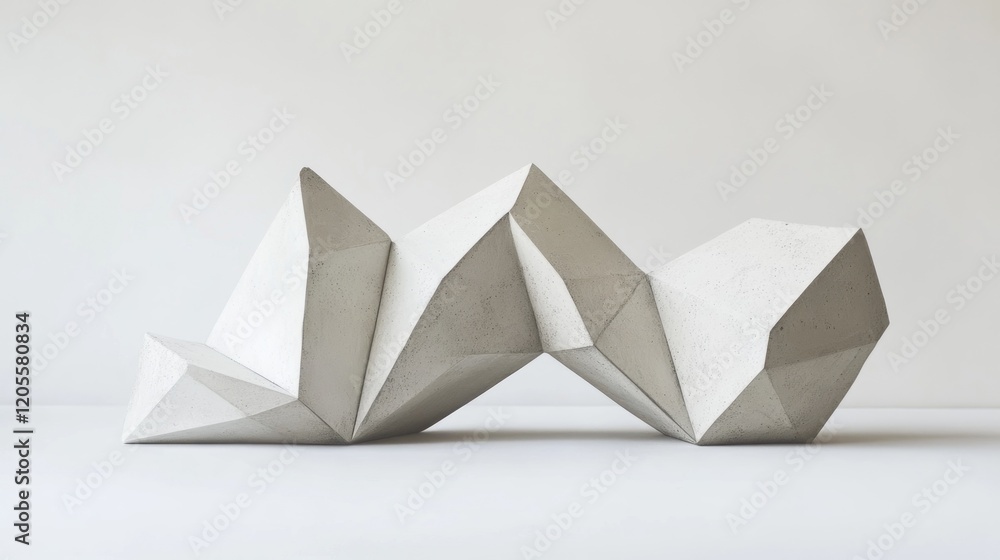 Poster minimalistic geometric sculpture with sharp angles and soft shadows on a white surface