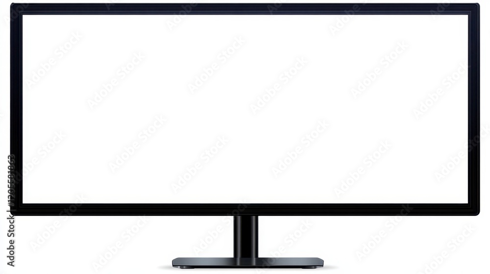 Poster modern black widescreen monitor isolated on white background blank screen display for mockup