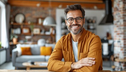 Naklejka premium Happy Man Smiling In His Modern Home