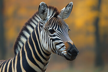 Naklejka premium Young Zebra Portrait Against Autumnal Background