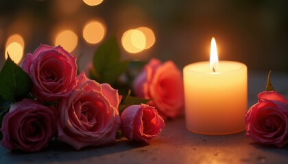 Peaceful candle glow with flowers honoring cancer survivors.