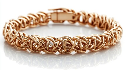 Obraz premium Exquisite Gold Bracelet with Diamond Accents Intricate Woven Design Luxury Jewelry
