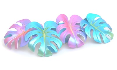 Obraz premium Iridescent Monstera leaves on white, summer design