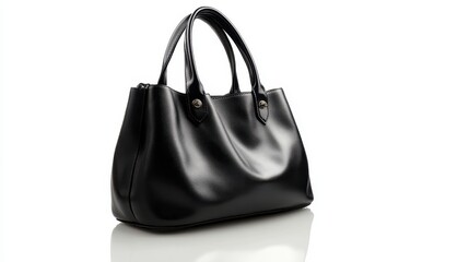 Fototapeta premium Elegant Black Leather Tote Bag Stylish Women s Handbag Fashion Accessory