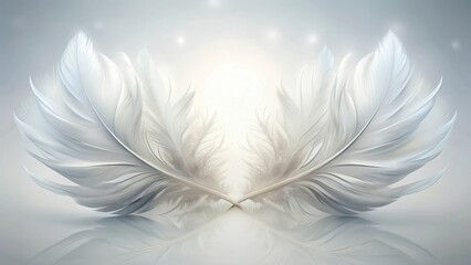 Obraz premium Serene Symmetry Two Delicate White Feathers Mirrored, Reflecting Soft Light and Creating a Peaceful, Elegant Composition