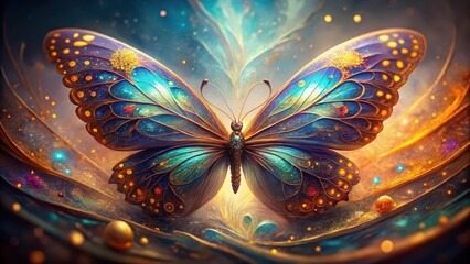 A Celestial Butterfly with Golden Accents Soaring Above a Luminous, Swirling Nebula
