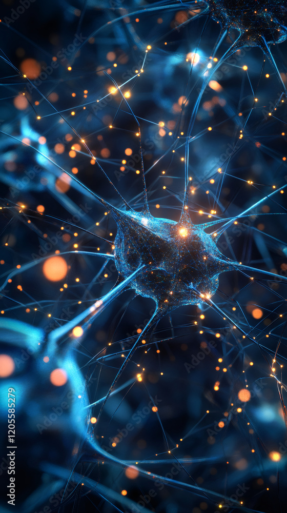 Leinwandbilder Complex structure of neuron sending electrical signals through neural network, generating human thoughts, memories, emotions, and consciousness