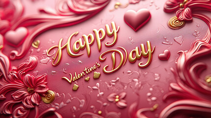 Elegant valentine's day design with red and gold hearts, flowers, and ornamental details on a textured background for romantic celebrations