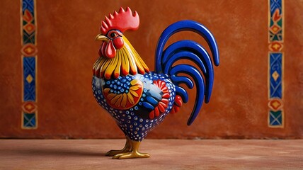 Traditional Blue Portuguese Rooster with Intricate Details