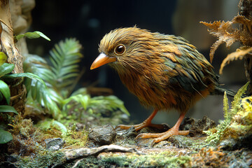 Obraz premium A juvenile speckled mousebird perched on mossy ground