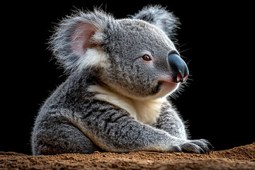Naklejka premium Adorable Koala Cub Resting on Dark Ground