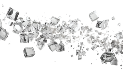 Flying ice cubes isolated on white background.