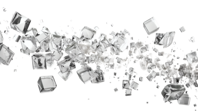 Flying ice cubes isolated on white background.