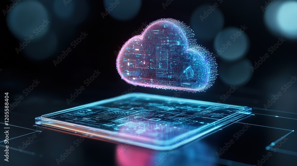 Aufkleber Futuristic Digital Cloud Computing Concept with Glow and Circuit Board Elements Representing Data Storage and Connectivity in the Modern Technological Landscape