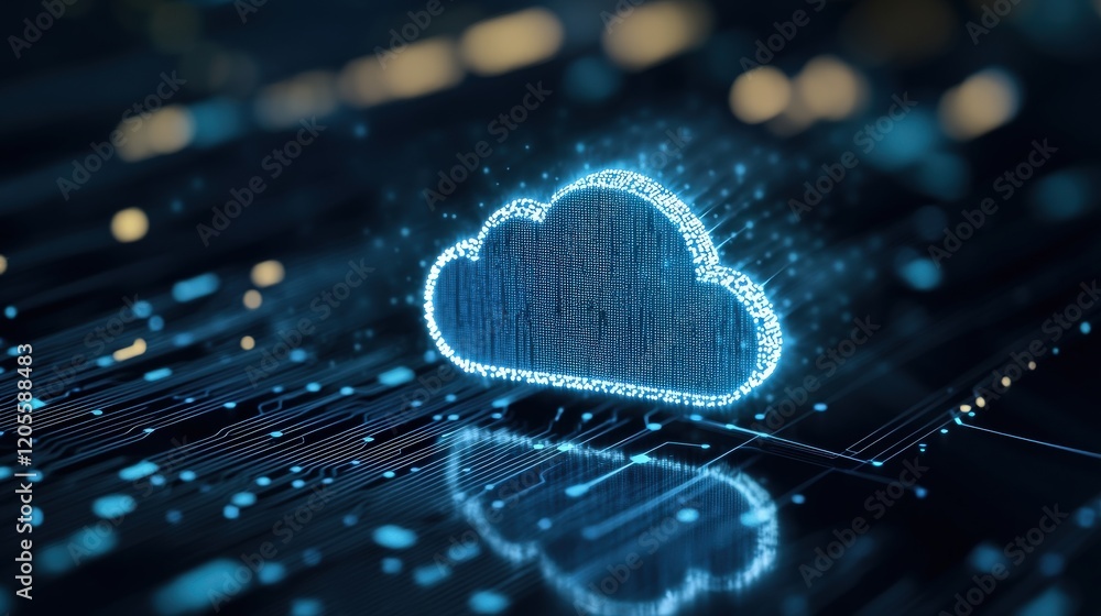 Aufkleber Abstract conceptual image of a glowing digital cloud symbol surrounded by dynamic data streams representing the interconnectivity of cloud computing technology