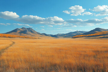 Fototapeta premium Autumnal Meadow Landscape with Rocky Mountains