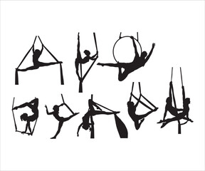 Aerialist Silhouettes Clip Art, Aerialist SVG, Aerialist clipart, Aerial Silks Png, Circus Performers Acrobats svg, aerialist svg