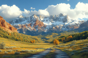 Majestic Mountain Range Autumnal Valley Landscape